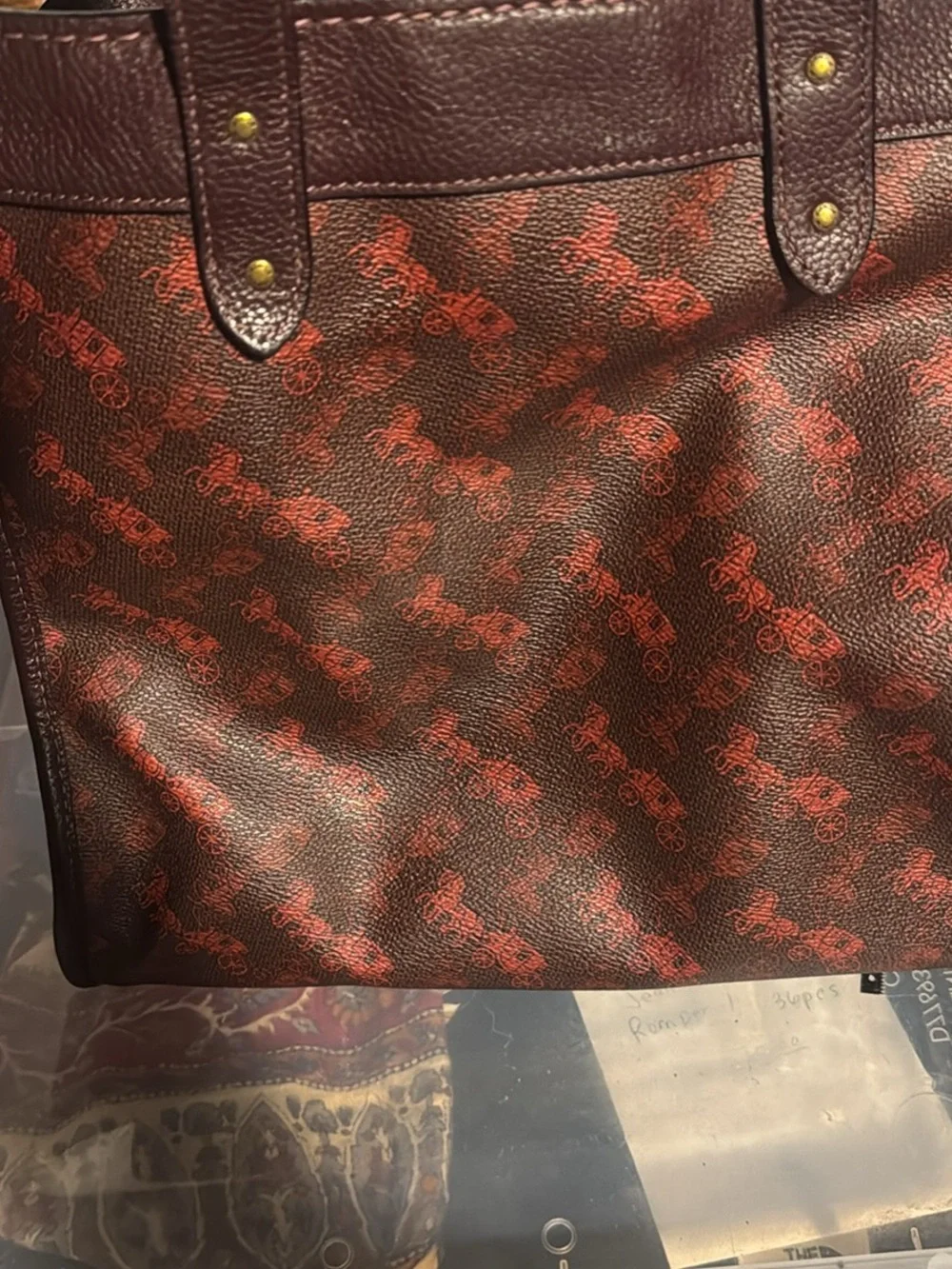 Coach Burgundy and Orange Signature Tote